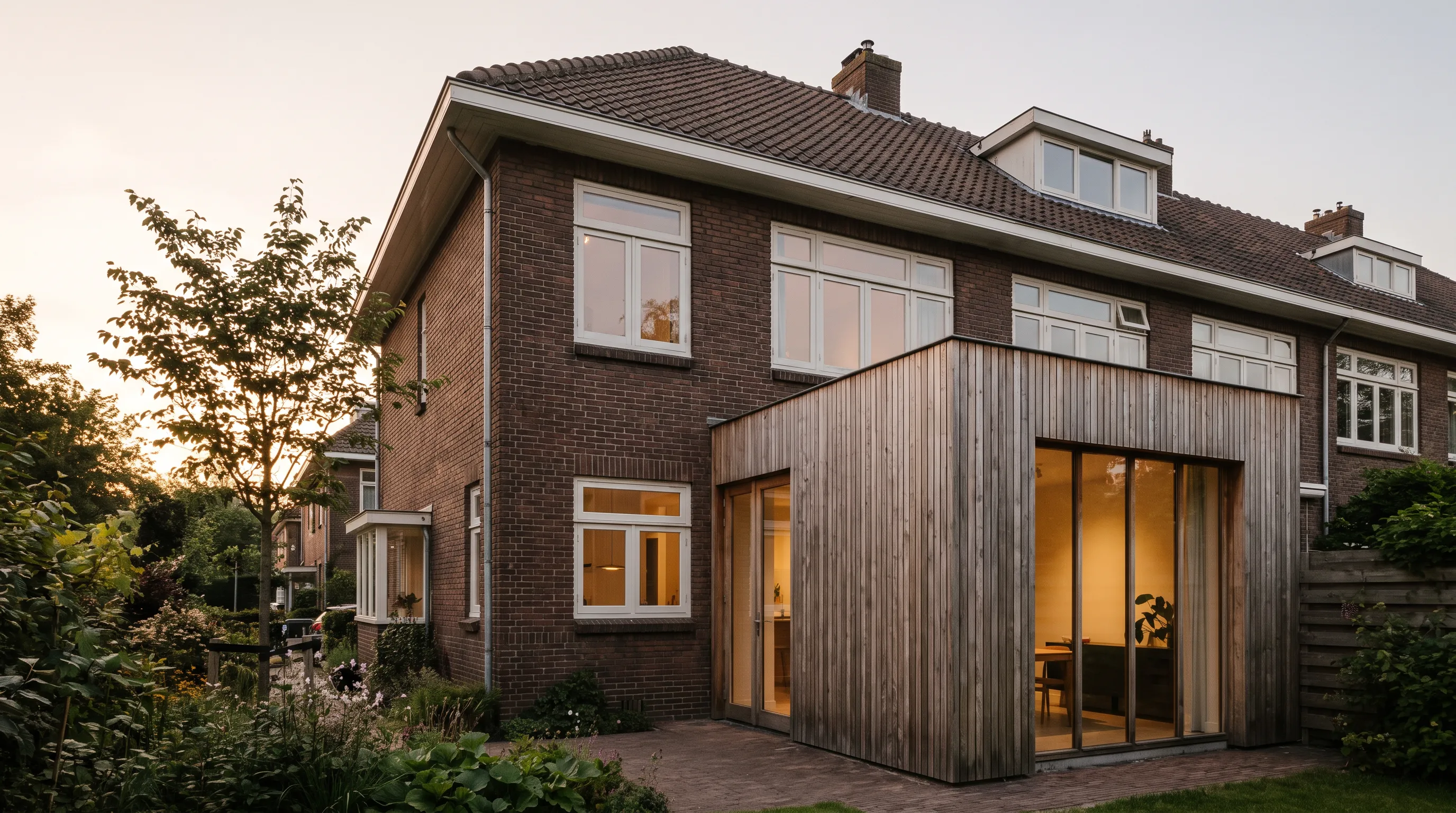 Zolderwerkplek onder dakramen met een verlichte open kast
